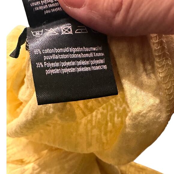 Gestuz Semi-Sheer Cotton Slub T-Shirt Yellow Relaxed Casual Textured Burnout, XL - Picture 7 of 9